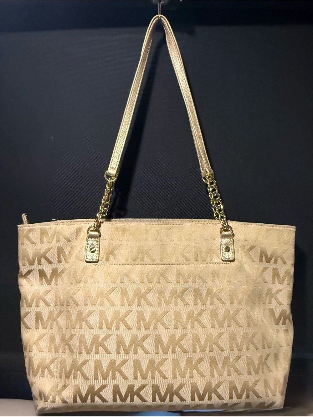 Michael Kors Beige Gold MK-Print Tote